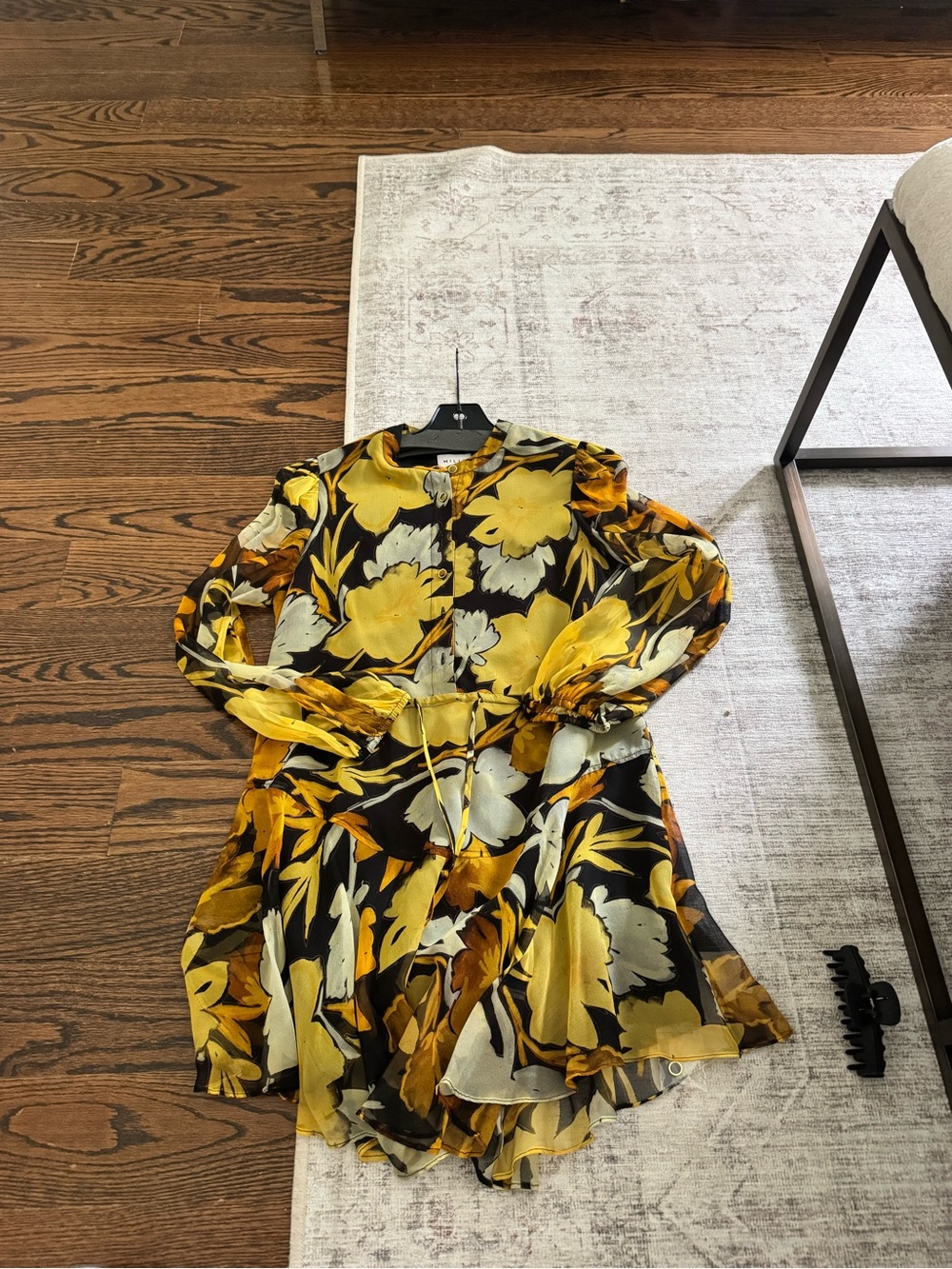 MILLY Reina Paper Peony Dress Turmeric Multi Floral Silk Long Sleeve 4 NWT $425